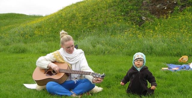 Family yoga on Viðey island